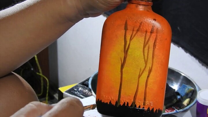 MELUKIS SUNSET DI HUTAN DENGAN CAT ACRYLIC DAN BOTOL BEKAS