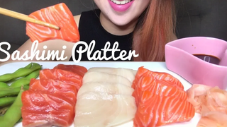 ASMR RAW แซลมอน & บัตเตอร์ฟิช จานซาชิมิ กินเสียง (ไม่พูด)