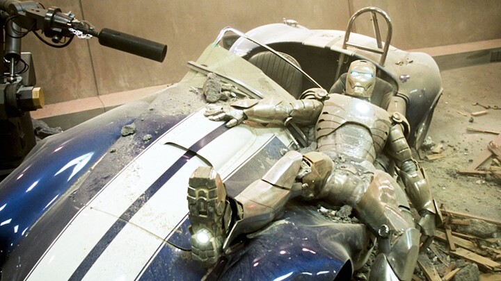 The happiest laugh from Iron Man: Mark II takes flight, only to demolish his house upon landing.