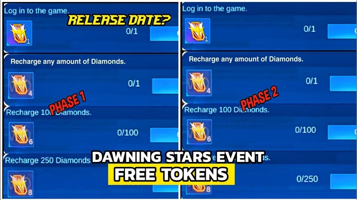 DAWNING STARS EVENT PHASE 1 AND PHASE 2 FREE TOKENS RELEASE DATE || MLBB NEW EVENT 2023