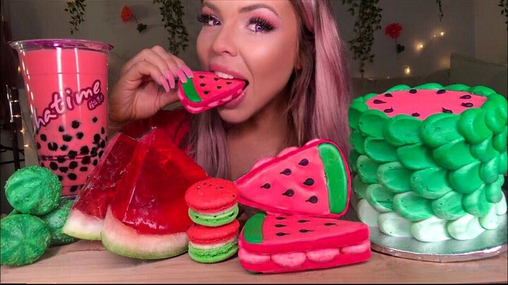 ASMR WATERMELON CAKE, BUBBLE TEA, CAKE POP, MACARON, SANDWICH COOKIE, JELLO SLICE