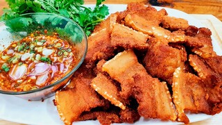 สามชั้นทอดกรอบมาก และเคล็ดลับที่น้ำมันไม่กระเด็น   Fried Crispy Pork Belly Recipe