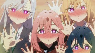 The harem mistakenly took the love potion and lost her mind and kept kissing her! The main guy gets 