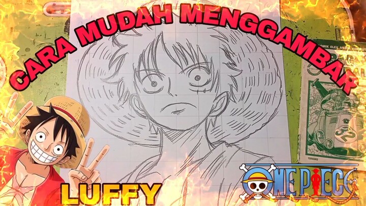 cara mudah menggambar anime one piece Luffy