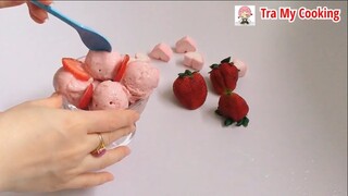 Cách làm kem dâu Marshmallow với 4 nguyên liệu: không whipping cream, không trứng | Tra My Cooking