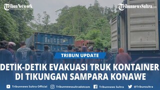 Polsek Sampara dan Warga Evakuasi Truk Kontainer Terguling di Tikungan Sampara Konawe Sultra