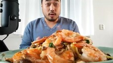 ASMR Shrimps & Pasta Pesto (Crunchy Eating Sounds, Slurping Sounds)