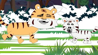 Harimau itu menyeret harimau betina itu ke semak-semak dengan paksa. Tiga detik kemudian, dia keluar