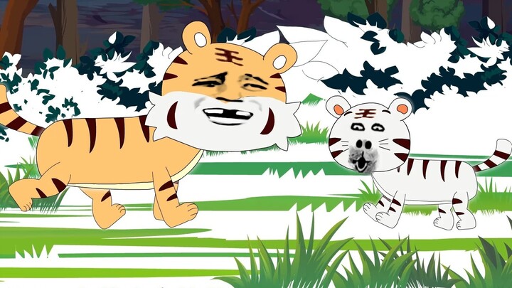 Con hổ dùng vũ lực kéo con hổ cái vào bụi cây. Ba giây sau, anh ta bước ra với đôi chân run rẩy.