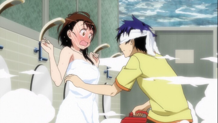 Protagonis laki-laki memasuki kamar mandi perempuan untuk membantu dan dipaksa untuk menonton adegan