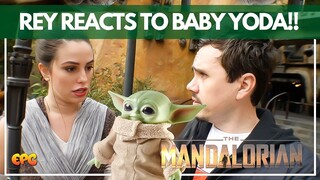 BABY YODA at DISNEYLAND- REY & GALAXY'S EDGE REACTS TO THE MANDALORIAN'S - THE CHILD!!