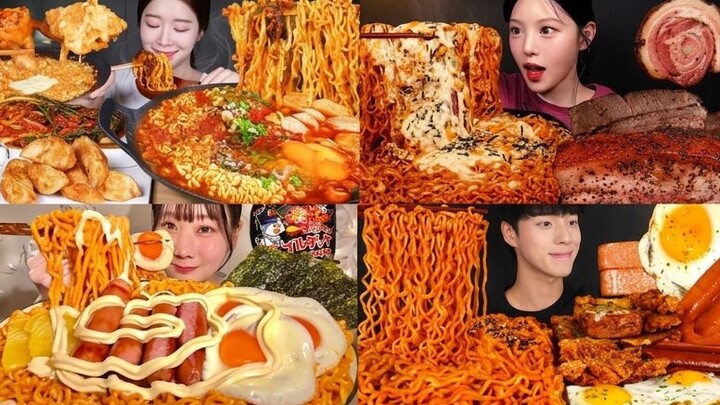 ASMR EATING BULDAK NOODLES MUKBANG COMPILATION | NO TALKING & SATISFYING EATING SOUNDS