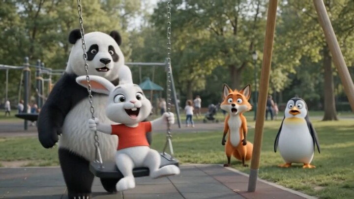 Swing Chaos in a Real Park! 🐰🐼🦊🐧 | Funny AI Animal Video