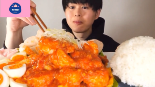 Mukbang cơm trắng và thịt sốt với trứng lòng đào #anngon