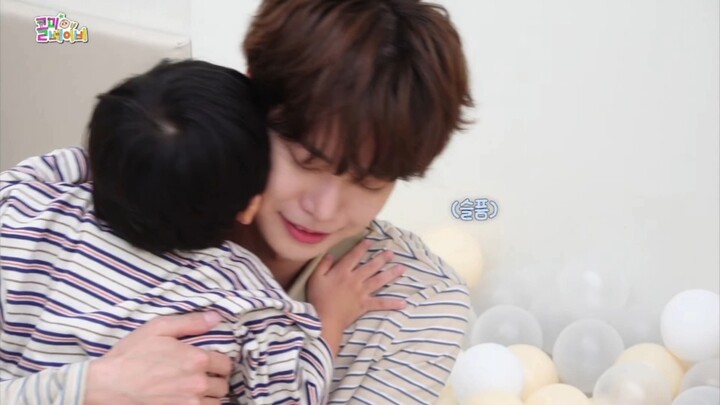 The little bunny pretends to cry lol, and ends up getting a sweet kiss from the baby yijin.