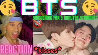 BTS KISSING!? | BTS SMOOCHING OVER THEIR SANITY for FIVE MINUTES STRAIGHT | REACTION