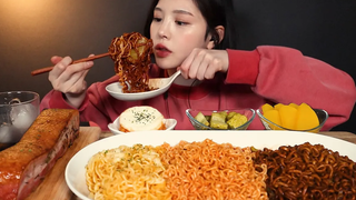 SUB) ! 🍖 ramyeonbokki bacon mukbang ASMR