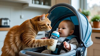 Kitty Saves Baby And Makes Food To Feed Him~