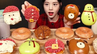 [Subtitel Bahasa Mandarin Boki] Siaran Makan Donat Krim Natal! Disantap dengan 4 cangkir teh susu bu