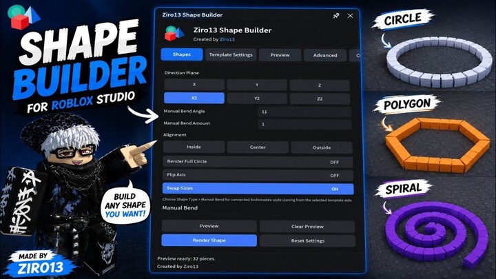 Shape Builder Plugin for Roblox Studio - Create Any Shape Instantly