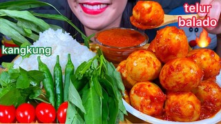 MAKAN TELUR BALADO, KANGKUNG, NASI *SPICY EGGS, SPINACH, CHILI, RICE ASMR MASSIVE Eating Sounds