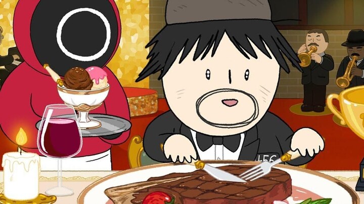 【foomuk animation】A steak meal for squid game winner No. 456! Served with oyster ice cream!