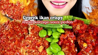 ASMR GEPREK IKAN CRISPY, AYAM KARAGE SAUS PEDAS | ASMR MUKBANG INDONESIA