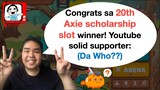 Lucky 20th axie scholarship winner | Discord Announcement