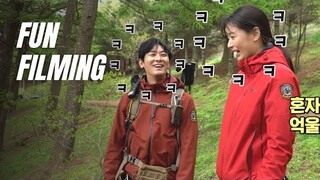 Jun Ji hyun and Ju Ji hoon having fun at Jirisan Set