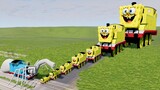 Big & Small SpongeBob the Tank Engine vs SCARY Train Thomas | BeamNG.Drive