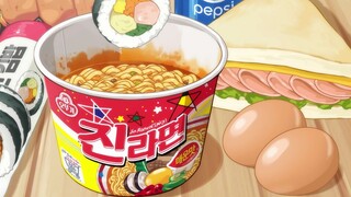 [Animated eating show] A meal of Korean golden ramen seaweed rice sandwich fooni in a convenience st