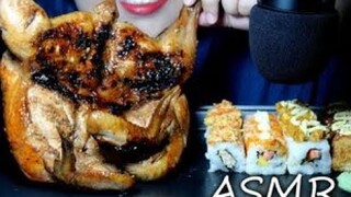 ASMR SPICY PERI PERI CHICKEN//MIXED SUSHI//REAL SOUNDS//NO TALKING MUKBANG//