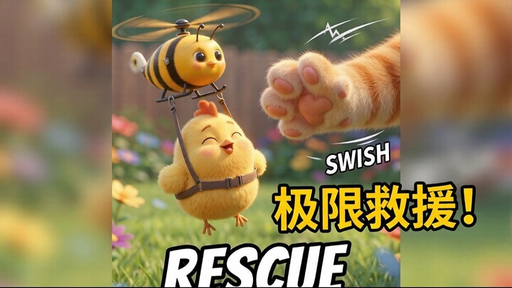 Honey Bee Helicopter Rescue! Cute Chicken vs Cats 蜜蜂直升机救援小鸡 (APT.卡点) #shorts
