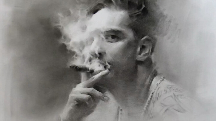 一个抽烟的男人素描过程