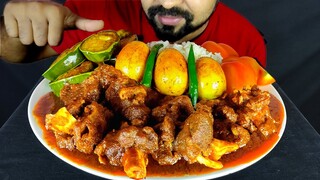 SPICY MUTTON CURRY, BOILED EGG FRY, BRINJAL FRY, RICE, SALAD, CHILI ASMR MUKBANG EATING| #LiveToEATT