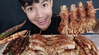 ASMR หม่าล่าเห็ดเข็มทองพันเบค่อน +กระเจี๊ยบ+ข้าวโพดอ่อน..