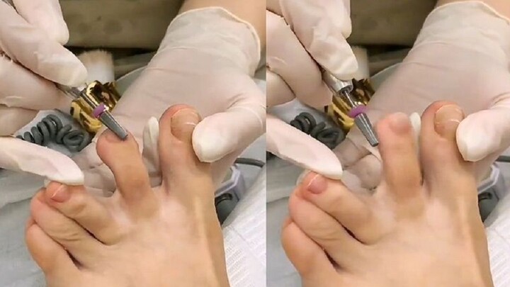 The customer’s toes are so nimble they’re out of control—within seconds, the nail artist falls silen