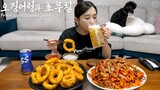 Real Mukbang:) Perfect match! Fried squid & Sweet-Sour Squid Salad ☆ ft.beer 🍺