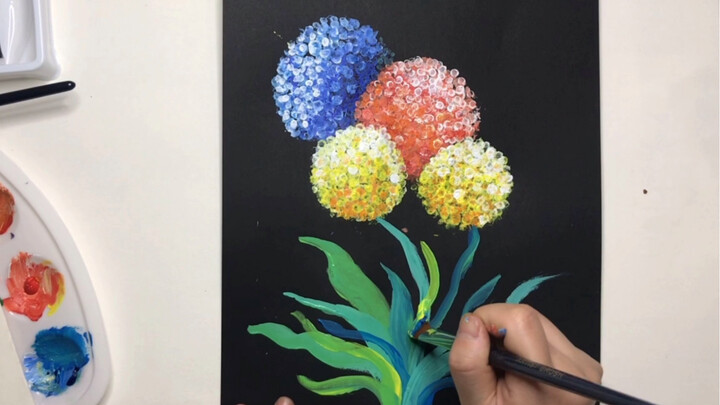 [Vẽ tranh bằng tăm bông] Hoa cẩm tú cầu