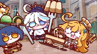 Aikefei and Xiangling compete to feed Fufu! They accidentally knock over the food and start a cookin