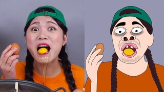 짜장면 떡볶이 먹방 Black Noodle TTeokbokki Mukbang DONA 도나  |||  troll..i don't draw