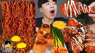 ASMR MUKBANG 짜파게티 & 치즈 통스팸 & 양념 치킨먹방! BLACK BEAN NOODLES & CHEESE SPAM & FRIED CHICKEN EATING SOUND!