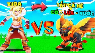Mặp Doram THỬ THÁCH CẦM ZIDA HỆ LỬA SOLO VỚI TẤT CẢ HỆ NƯỚC - CỎ - LÁ Trong Blockman Go