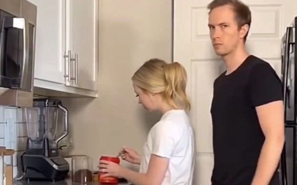My wife carried her to the kitchen counter while she was cooking. Her reaction was