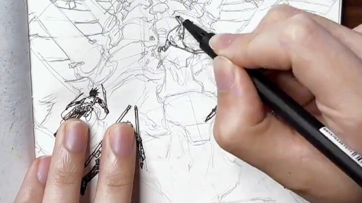 The process of hand-drawing by the fans of "Attack on Titan", the rescue team is about to start! Giv