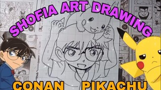 drawing conan Edogawa dan pikachu