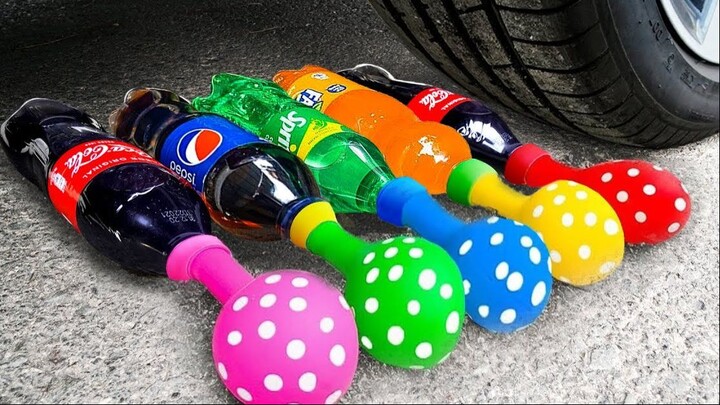 EKSPERIMEN : MOBIL vs PEPSI COLA SPRITE BALLOONS | Crushing Crunchy & Soft Things by Car!