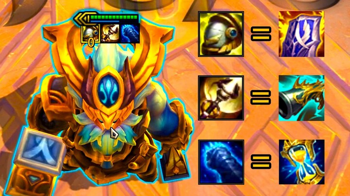 Teamfight Tactics S7: Ornn gazes at his full set of items and slowly falls into deep thought.