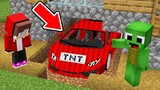 Mikey & JJ Found Secret TNT Car Under House in Minecraft (Maizen Mazien Mizen) BABY JJ and MIkey
