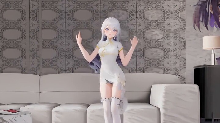 Goyang bebek sutra putih Cheongsam (versi stabil AI)